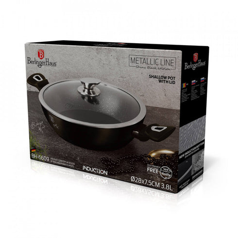 Cratita joasa cu capac Metallic Line Shiny Black Edition BerlingerHaus BH 6609