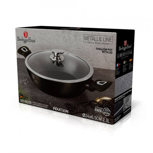 Cratita joasa cu capac Metallic Line Shiny Black Edition BerlingerHaus BH 6608