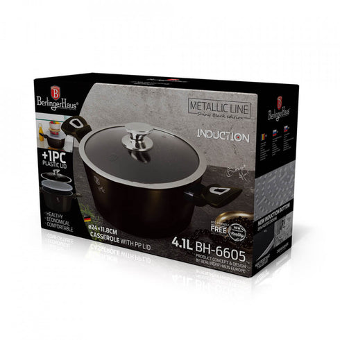 Oala cu capac Metallic Line Shiny Black Edition BerlingerHaus BH 6605