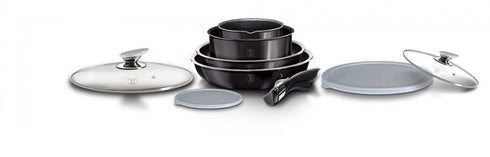 Set oale si tigai marmorate cu maner detasabil (9 piese) din aluminiu forjat Burgundy Metalic Line Berlinger Haus BH 6145